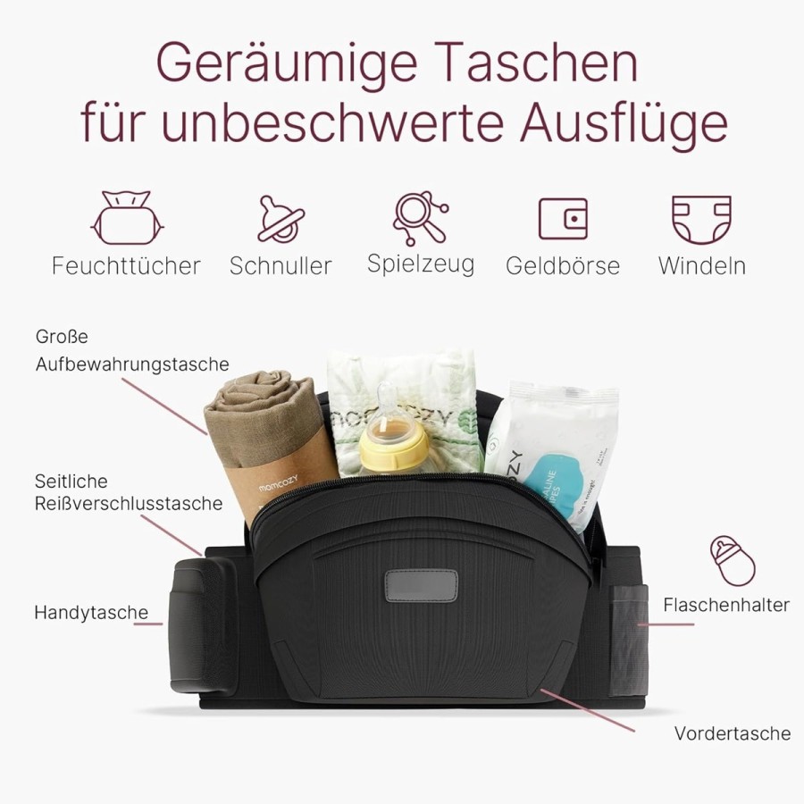 babyluzi®-Hueftsitz-Babytrage-fuer-Neugeborene-Kleinkinder-bis-20-kg-3D-Bauchschutz-EVA-Massageplatte-verschiedene-Taschen-5