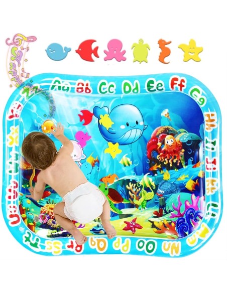 babyluzi®-Baby-Wassermatte-95x76cm-BPA-frei-aufblasbare-Bauchliege-Matte-fuer-Saeuglinge-Kleinkinder-mit-Meerestieren-Sensory-Sp