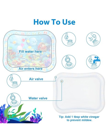 babyluzi®-Baby-Wassermatte-95x76cm-BPA-frei-aufblasbare-Bauchliege-Matte-fuer-Saeuglinge-Kleinkinder-mit-Meerestieren-Sensory-Sp