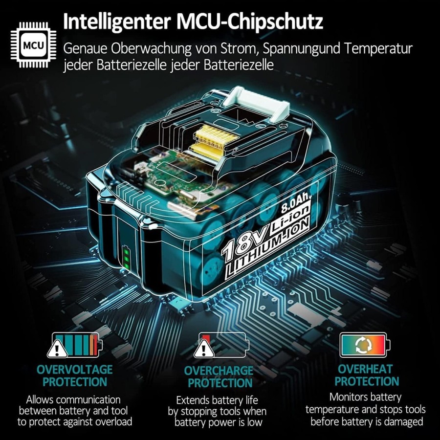 8.0Ah-18V-Ersatzakku-fuer-makita-mit-LED-Ladeanzeige-gebraucht-2