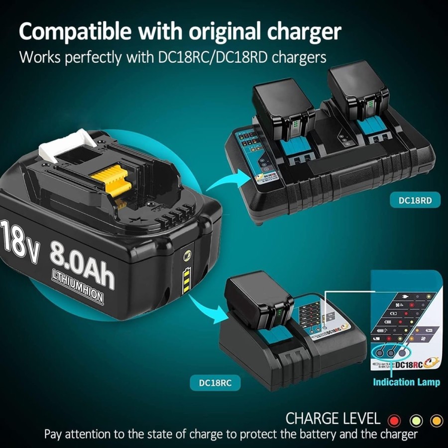 8.0Ah-18V-Ersatzakku-fuer-makita-mit-LED-Ladeanzeige-gebraucht-3