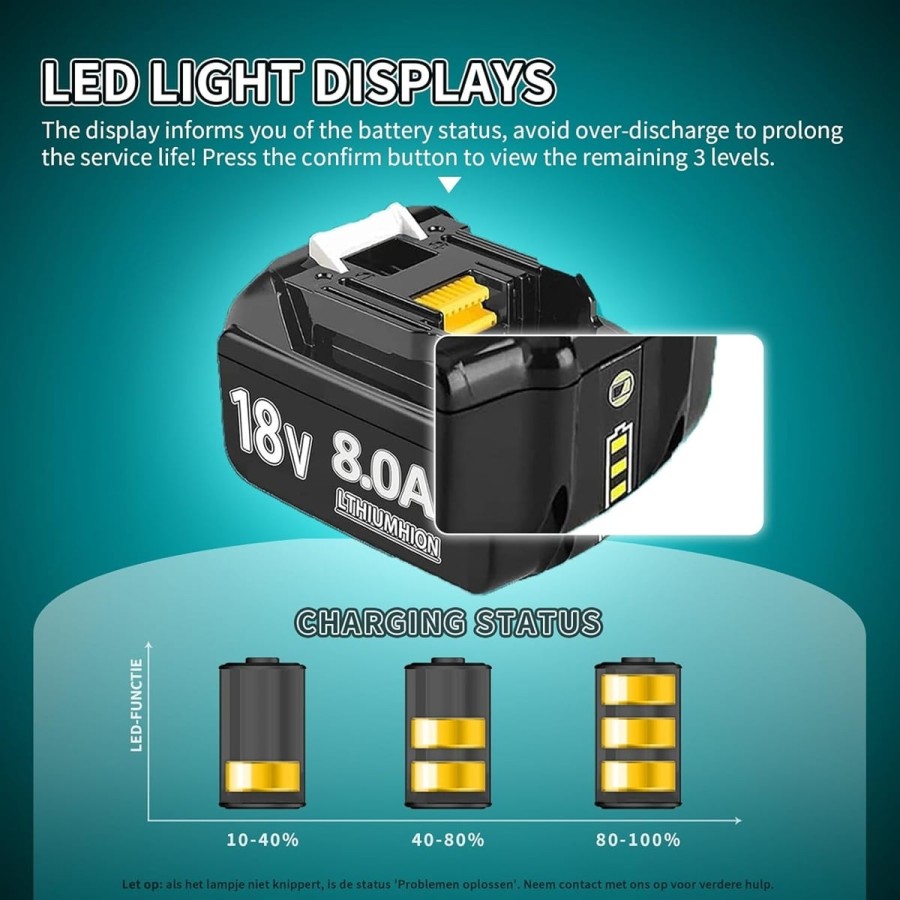8.0Ah-18V-Ersatzakku-fuer-makita-mit-LED-Ladeanzeige-gebraucht-4