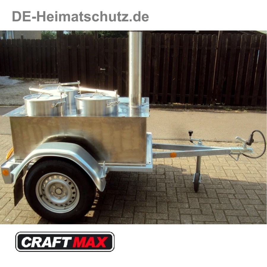 DE-Heimatschutz®-Feldkueche-Gulaschkanone-mit-3x-50-Liter-Kessel-Wasserbad-Gasgrill-alles-aus-Edelstahl-2-Seitentische-Militaer-