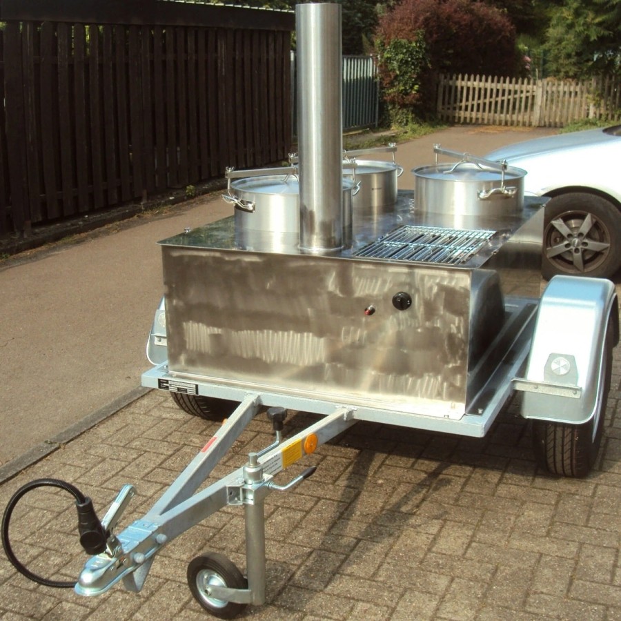 DE-Heimatschutz®-Feldkueche-Gulaschkanone-mit-3x-50-Liter-Kessel-Wasserbad-Gasgrill-alles-aus-Edelstahl-2-Seitentische-Militaer-