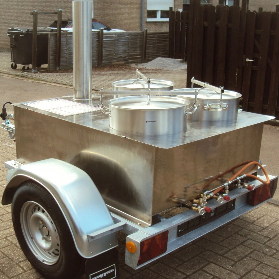 DE-Heimatschutz®-Feldkueche-Gulaschkanone-mit-3x-50-Liter-Kessel-Wasserbad-Gasgrill-alles-aus-Edelstahl-2-Seitentische-Militaer-