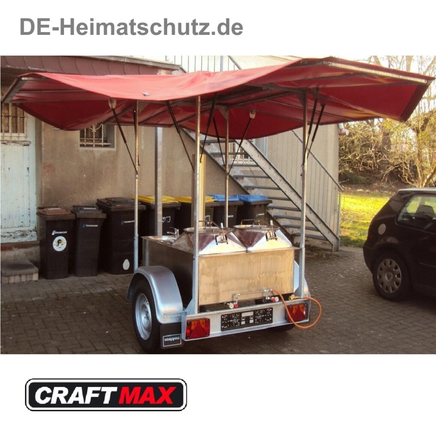 DE-Heimatschutz®-Feldkueche-Gulaschkanone-mit-2x-50-Liter-Kessel-Wasserbad-alles-aus-Edelstahl-Planengestell-Militaer-Armee-Vers