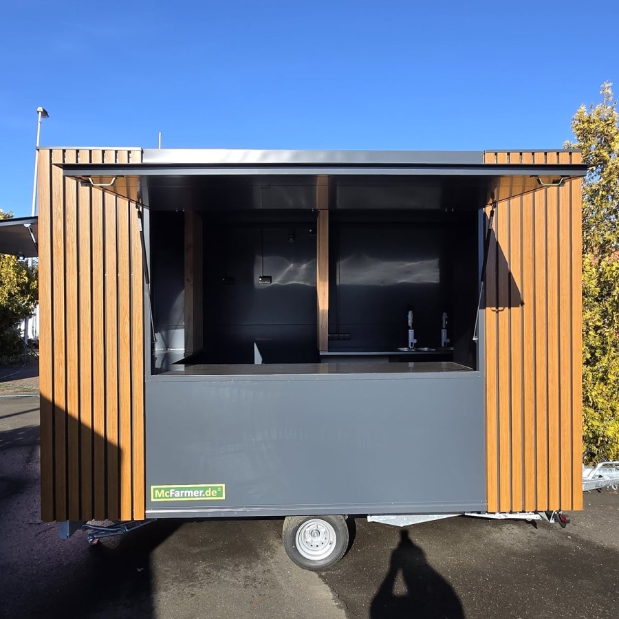 Verkaufsanhaenger-1350-mit-2-Verkaufsklappen-3.50x2.00x2.20m-ThermoSandwich-Einbaumoebel-Spuele-E-Anschluss-Holzdekor-100kmh-5