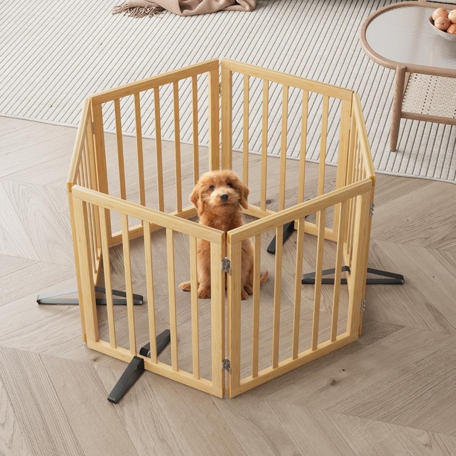 babyluzi®-Babygitter-61cm-hoch-x-287cm-breit-Absperrgitter-aus-Bambus-fuers-Haus-extra-breit-6-Paneele-freistehendes-Absperrgitt