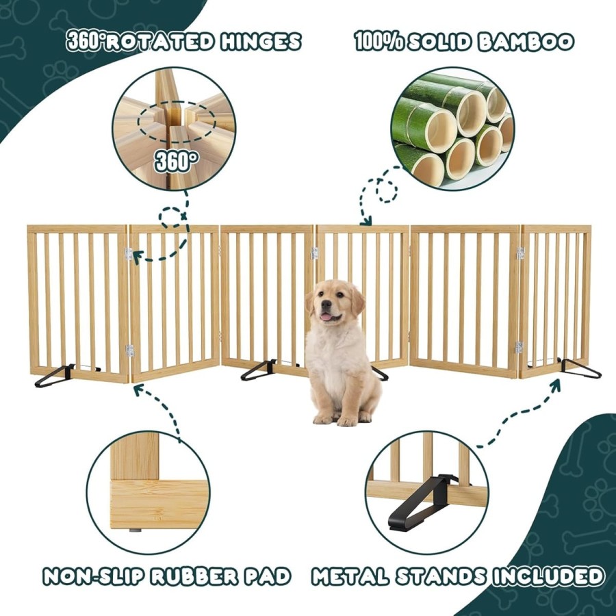 babyluzi®-Babygitter-61cm-hoch-x-287cm-breit-Absperrgitter-aus-Bambus-fuers-Haus-extra-breit-6-Paneele-freistehendes-Absperrgitt