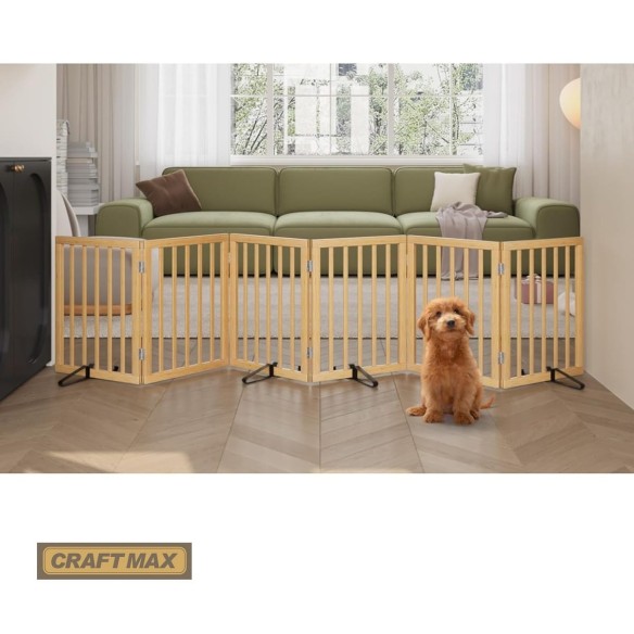 babyluzi®-Babygitter-61cm-hoch-x-287cm-breit-Absperrgitter-aus-Bambus-fuers-Haus-extra-breit-6-Paneele-freistehendes-Absperrgitt