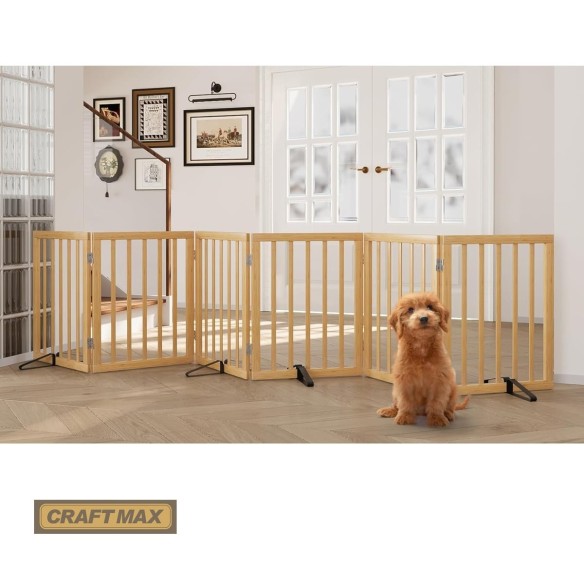 babyluzi®-Babygitter-61cm-hoch-x-287cm-breit-Absperrgitter-aus-Bambus-fuers-Haus-extra-breit-6-Paneele-freistehendes-Absperrgitt