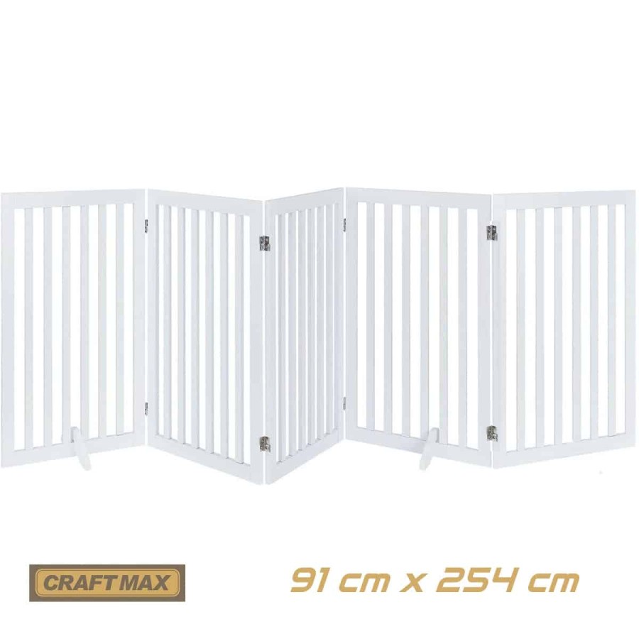 babyluzi®-Babygitter-91cm-hoch-x-254cm-breit-Absperrgitter-aus-Holz-fuers-Haus-extra-breit-5-Paneele-freistehendes-Absperrgitter