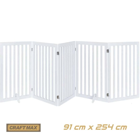 babyluzi®-Babygitter-91cm-hoch-x-254cm-breit-Absperrgitter-aus-Holz-fuers-Haus-extra-breit-5-Paneele-freistehendes-Absperrgitter