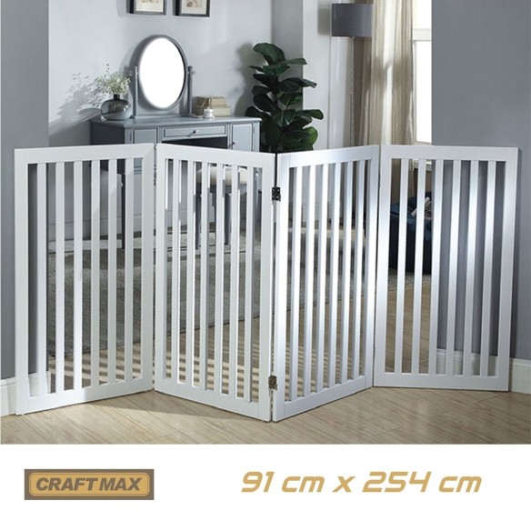 babyluzi®-Babygitter-91cm-hoch-x-254cm-breit-Absperrgitter-aus-Holz-fuers-Haus-extra-breit-5-Paneele-freistehendes-Absperrgitter