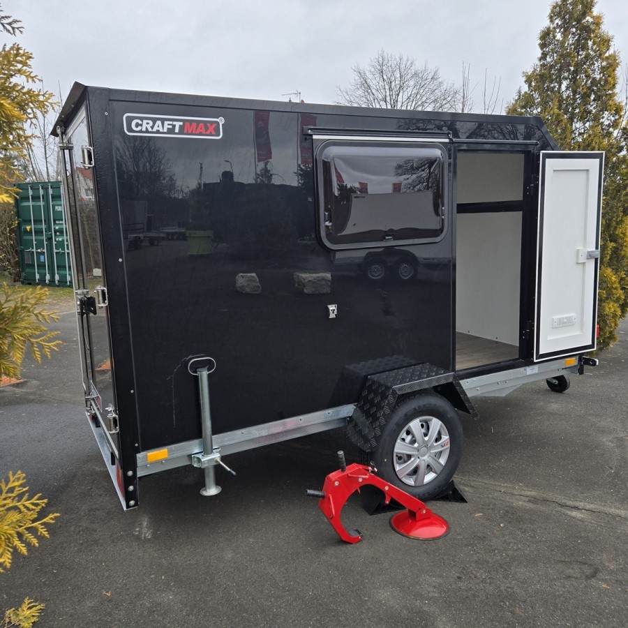 CRAFTMAX-OffRoad-750-miniCampinganhaenger-blackEdition-PKW-Anhaenger-3.05x1.47x1.60m-Fluegeltuer-2-Fenster-Tuer-E-Paket-100kmh-g