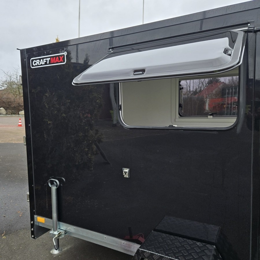 CRAFTMAX-OffRoad-750-miniCampinganhaenger-blackEdition-PKW-Anhaenger-3.05x1.47x1.60m-Fluegeltuer-2-Fenster-Tuer-E-Paket-100kmh-g