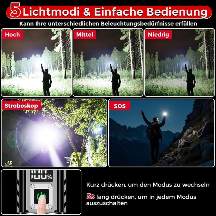 CRAFTMAX-30W-XHP70.2-LED-Reichweite-bis-1000-m-500000-Lumen-Taschenlampe-aufladbar-2