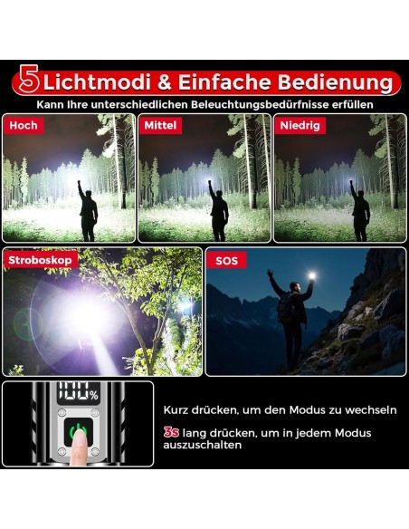 CRAFTMAX-30W-XHP70.2-LED-Reichweite-bis-1000-m-500000-Lumen-Taschenlampe-aufladbar-2