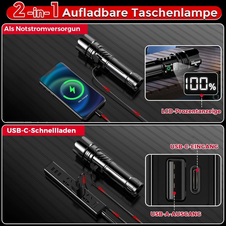 CRAFTMAX-30W-XHP70.2-LED-Reichweite-bis-1000-m-500000-Lumen-Taschenlampe-aufladbar-4