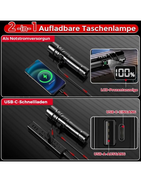 CRAFTMAX-30W-XHP70.2-LED-Reichweite-bis-1000-m-500000-Lumen-Taschenlampe-aufladbar-4