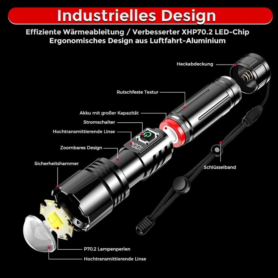 CRAFTMAX-30W-XHP70.2-LED-Reichweite-bis-1000-m-500000-Lumen-Taschenlampe-aufladbar-8