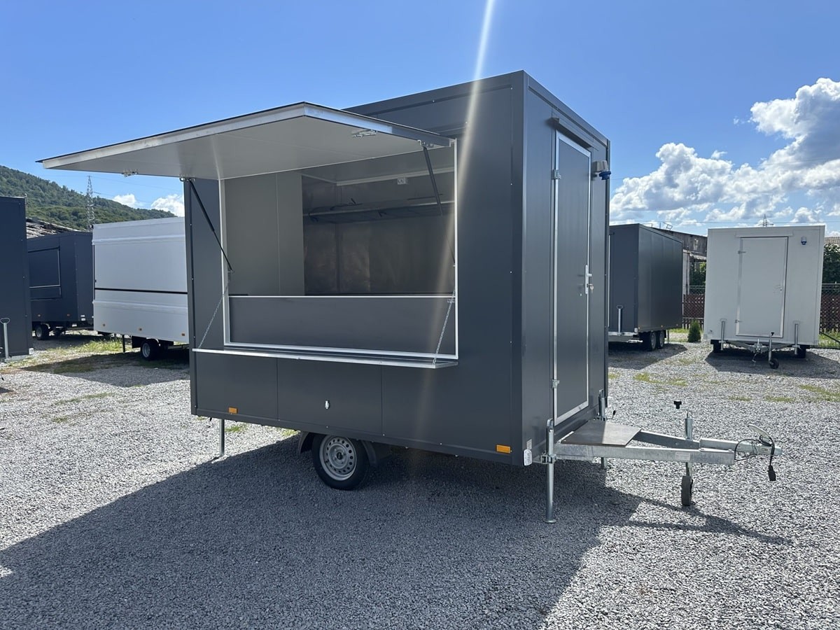 Verkaufsanhaenger-750-ThermoSandwichpanele-2.90x1.90x2.12m-Moebel-Kuehl-u.-Gefrieschrank-Waschbecken-Durchlauferhitzer-Dunstabzu