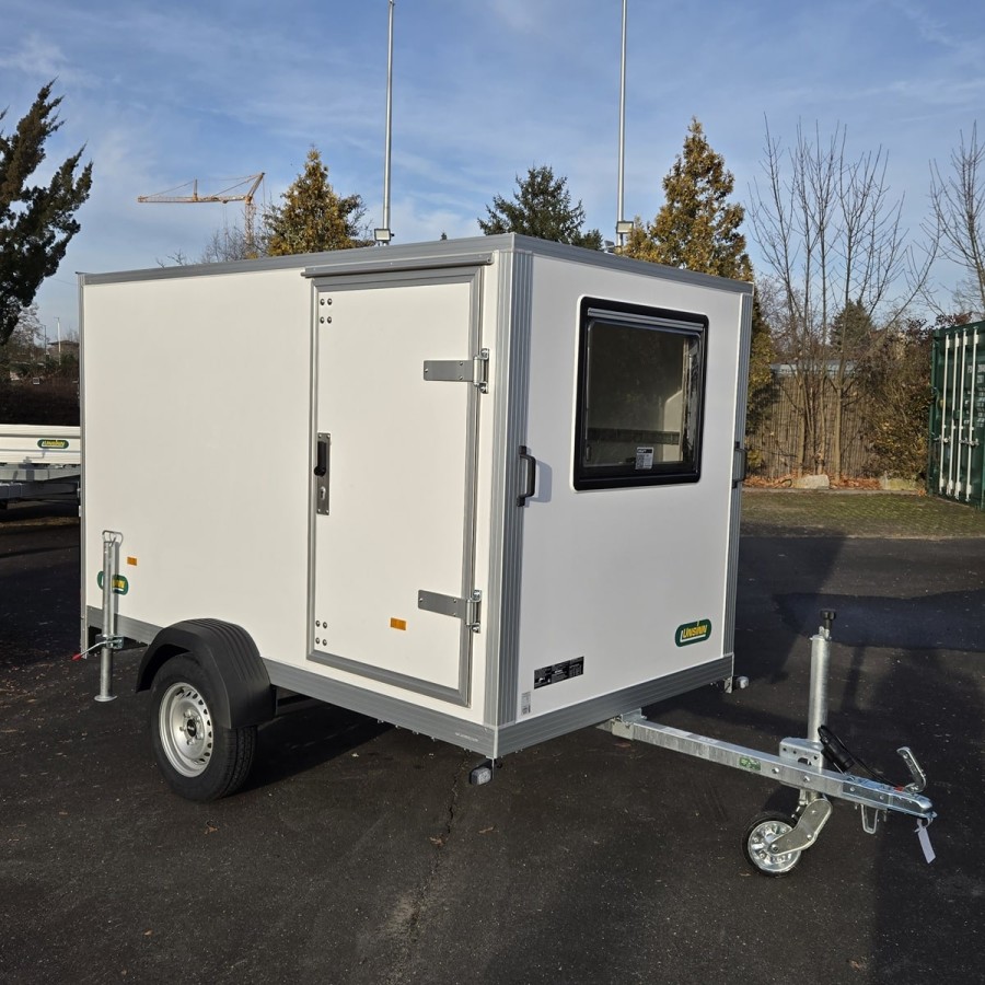 UNSINN-UKU-251415-7-13-Kofferanhaenger-750kg-ungebremst-2.55×1.42x1.53m-Unique-Sandwichpanele-Rampe-Tuer-Fenster-1