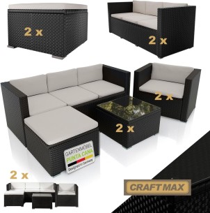 CRAFTMAX®-Luxus-Rattan-Lounge-Sitzgarnitur-mit-Sofa-Sessel-Hocker-Glastisch-Indoor
