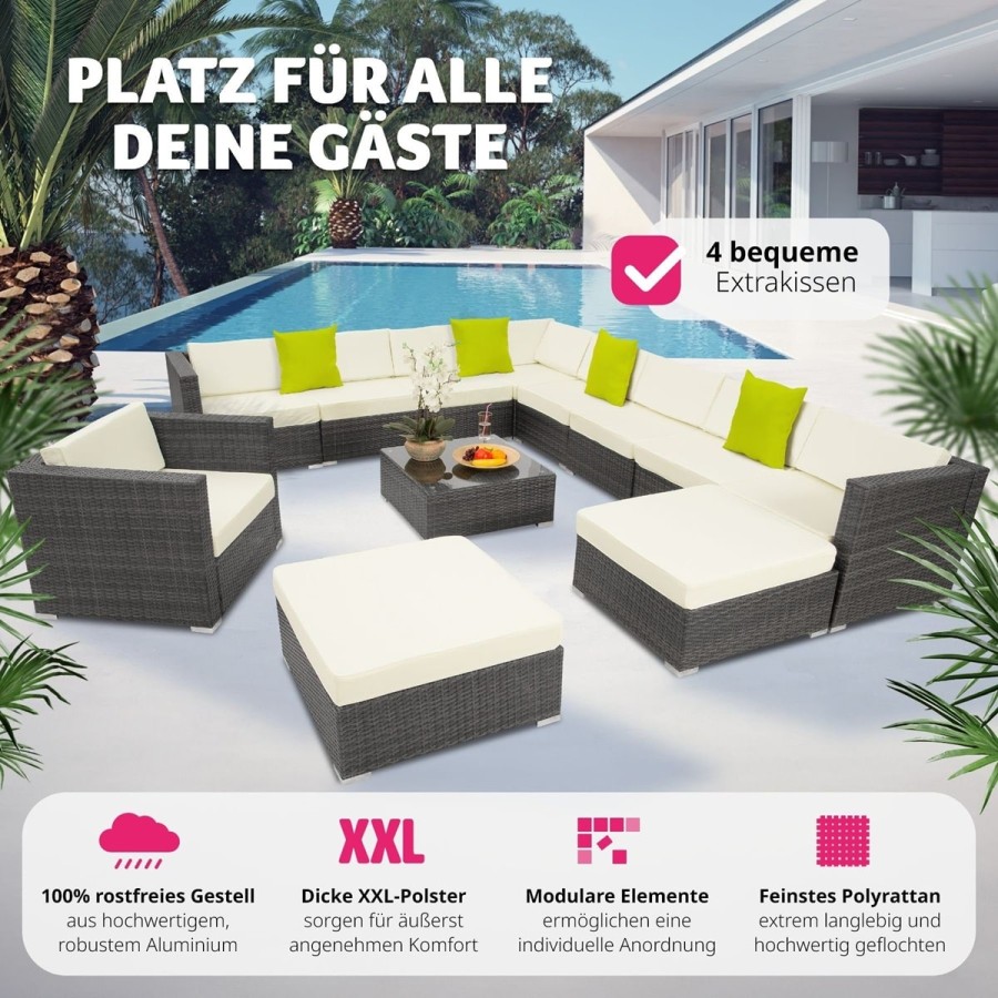 CRAFTMAX®-12-teilige-Rattan-Lounge-Sitzgarnitur-mit-Sofa-Sessel-Hocker-und-Glastisch-2