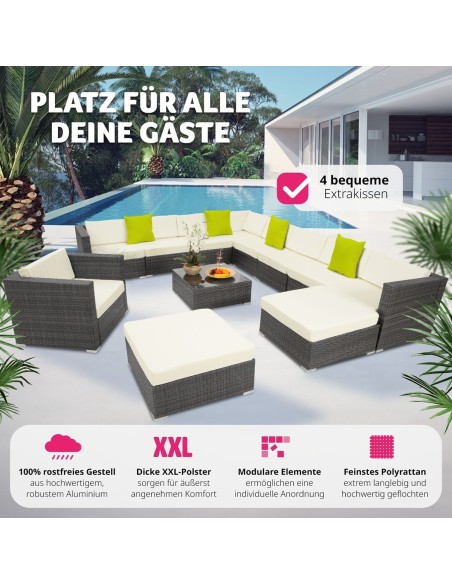 CRAFTMAX®-12-teilige-Rattan-Lounge-Sitzgarnitur-mit-Sofa-Sessel-Hocker-und-Glastisch-2