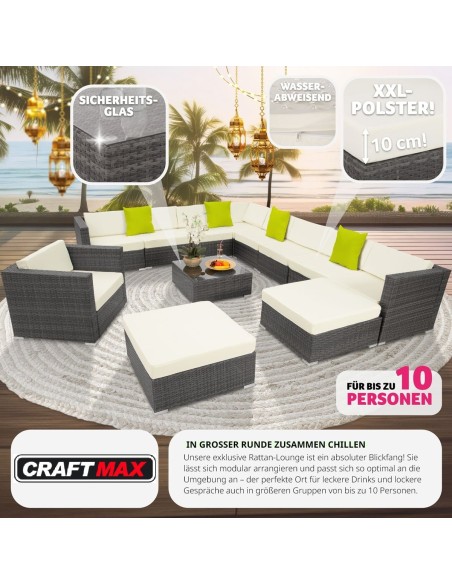 CRAFTMAX®-12-teilige-Rattan-Lounge-Sitzgarnitur-mit-Sofa-Sessel-Hocker-und-Glastisch-5