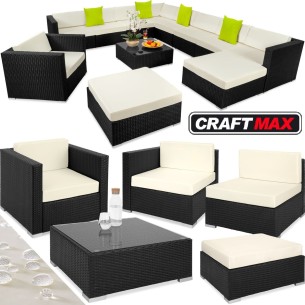 CRAFTMAX®-33-teilige-Rattan-Lounge-Sitzgarnitur-mit-Sofa-Sessel-Hocker-Glastisch-Indoor-Outdoor