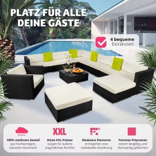 CRAFTMAX®-33-teilige-Rattan-Lounge-Sitzgarnitur-mit-Sofa-Sessel-Hocker-Glastisch-Indoor-Outdoor 2
