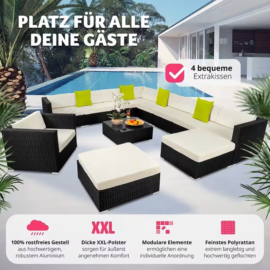CRAFTMAX®-12-teilige-Rattan-Lounge-Sitzgarnitur-mit-Sofa-Sessel-Hocker-schwarz-creme