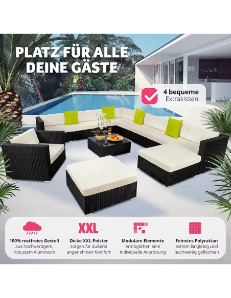 CRAFTMAX®-12-teilige-Rattan-Lounge-Sitzgarnitur-mit-Sofa-Sessel-Hocker-schwarz-creme