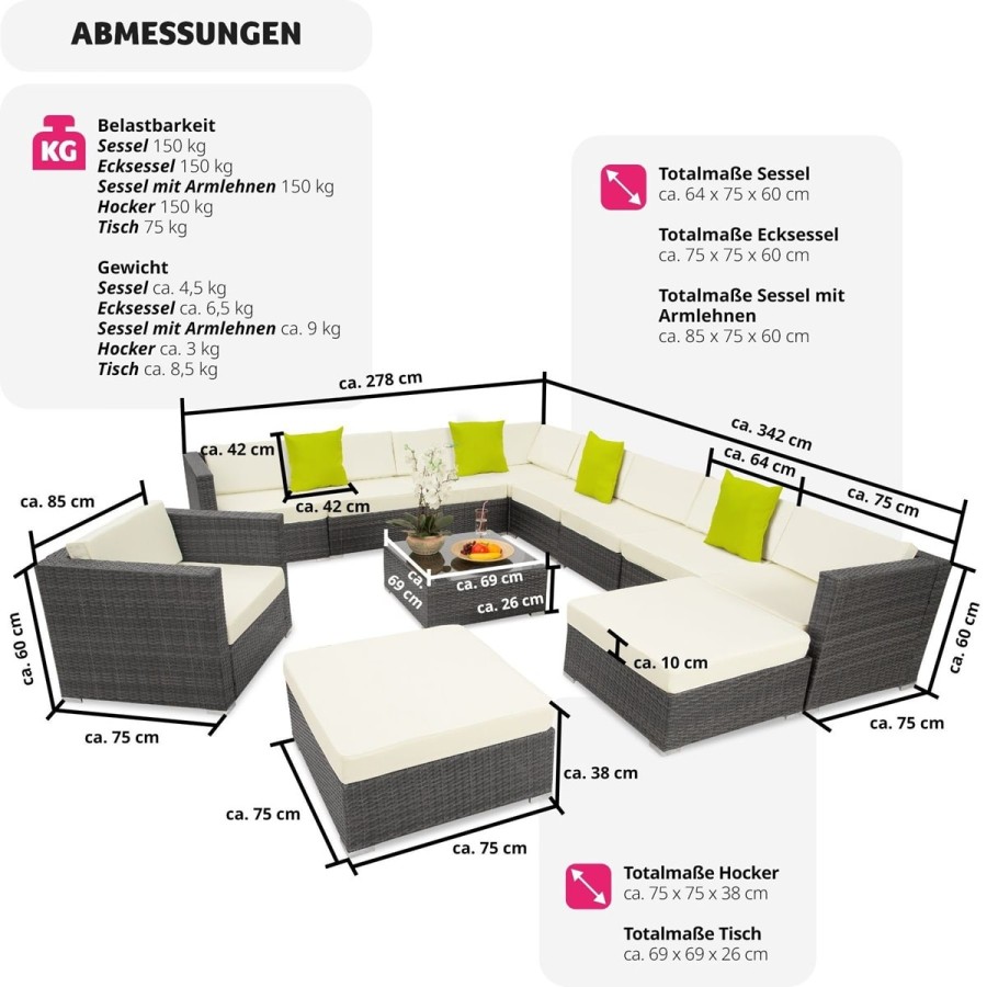 CRAFTMAX®-12-teilige-Rattan-Lounge-Sitzgarnitur-mit-Sofa-Sessel-Hocker-und-Glastisch-4