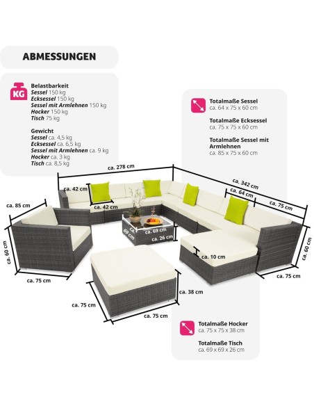 CRAFTMAX®-12-teilige-Rattan-Lounge-Sitzgarnitur-mit-Sofa-Sessel-Hocker-und-Glastisch-4
