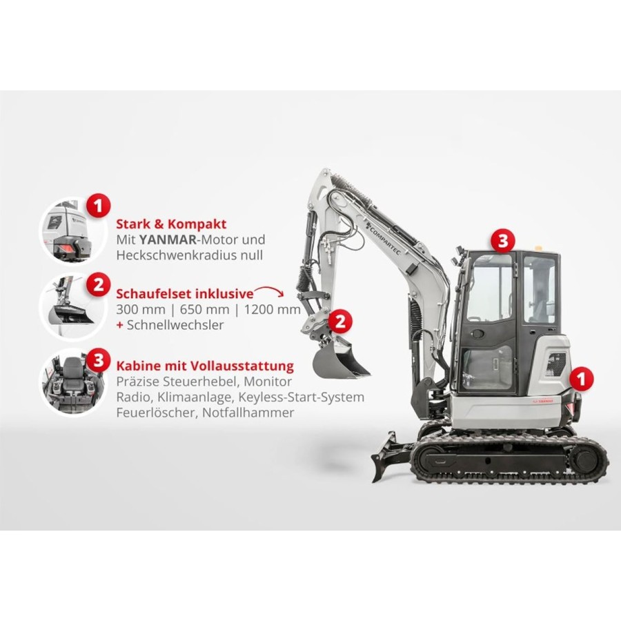 Kompaktbagger-3700-Diamantline-18.2KW25PS-Yanmar-Diesel-Euro5-Raupenkette-Fahrerkabine-Joystick-schwenkbarer-Baggerarm-3105mm-Gr