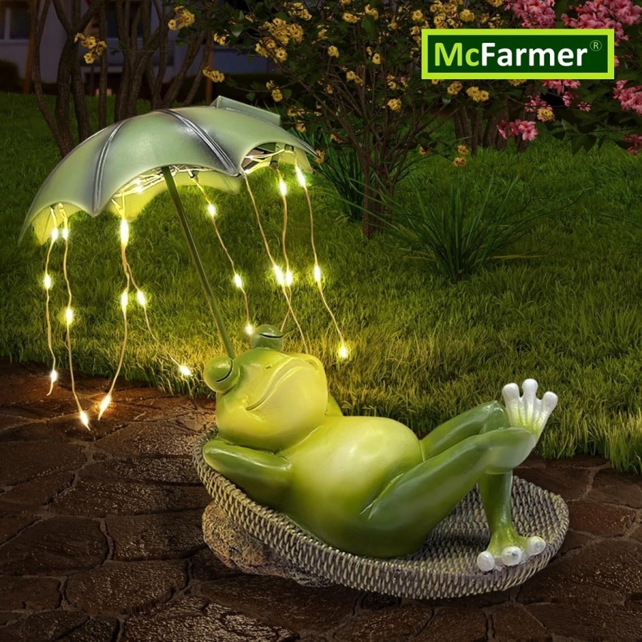McFARMER®-Frosch-im-Garten-mit-Schirm-Solar-LED-Beleuchtung-Dekofigur-massiv-wetterfest-und-farbbestaendig-17x15x14-5