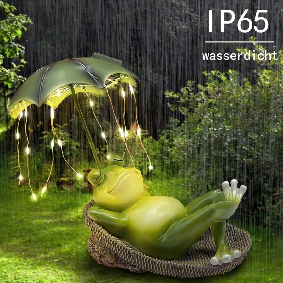 McFARMER®-Frosch-im-Garten-mit-Schirm-Solar-LED-Beleuchtung-Dekofigur-massiv-wetterfest-und-farbbestaendig-17x15x14-6