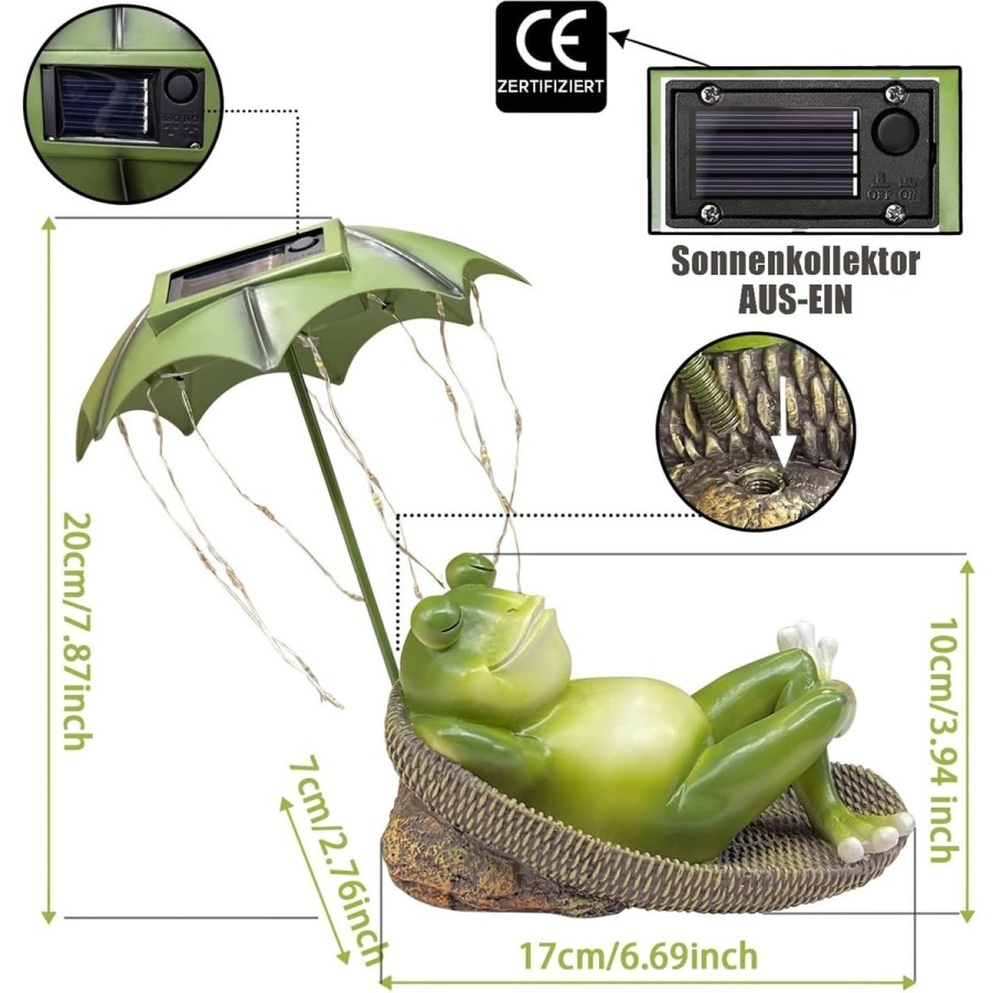 McFARMER®-Frosch-im-Garten-mit-Schirm-Solar-LED-Beleuchtung-Dekofigur-massiv-wetterfest-und-farbbestaendig-17x15x14-7