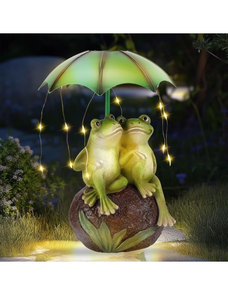 McFARMER®-Froesche-im-Garten-unterm-Regenschirm-Solar-LED-Beleuchtung-Dekofigur-massiv-wetterfest-und-farbbestaendig-8.5Tx13Bx22