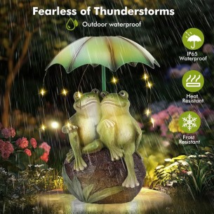 McFARMER®-Froesche-im-Garten-unterm-Regenschirm-Solar-LED-Beleuchtung-Dekofigur-massiv-wetterfest-und-farbbestaendig-8.5Tx13Bx22 2