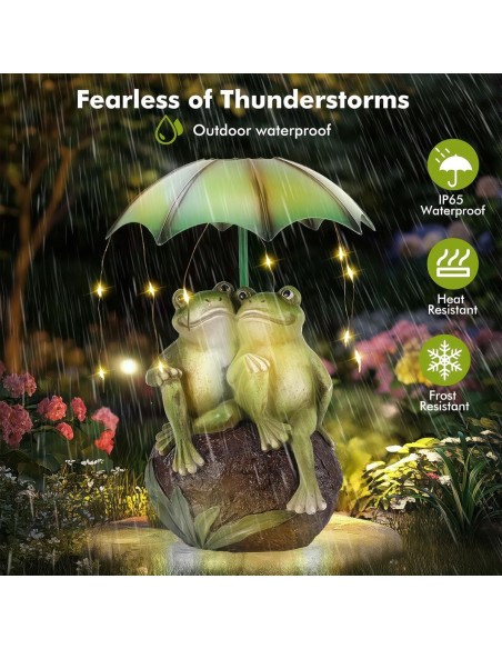 McFARMER®-Froesche-im-Garten-unterm-Regenschirm-Solar-LED-Beleuchtung-Dekofigur-massiv-wetterfest-und-farbbestaendig-8.5Tx13Bx22