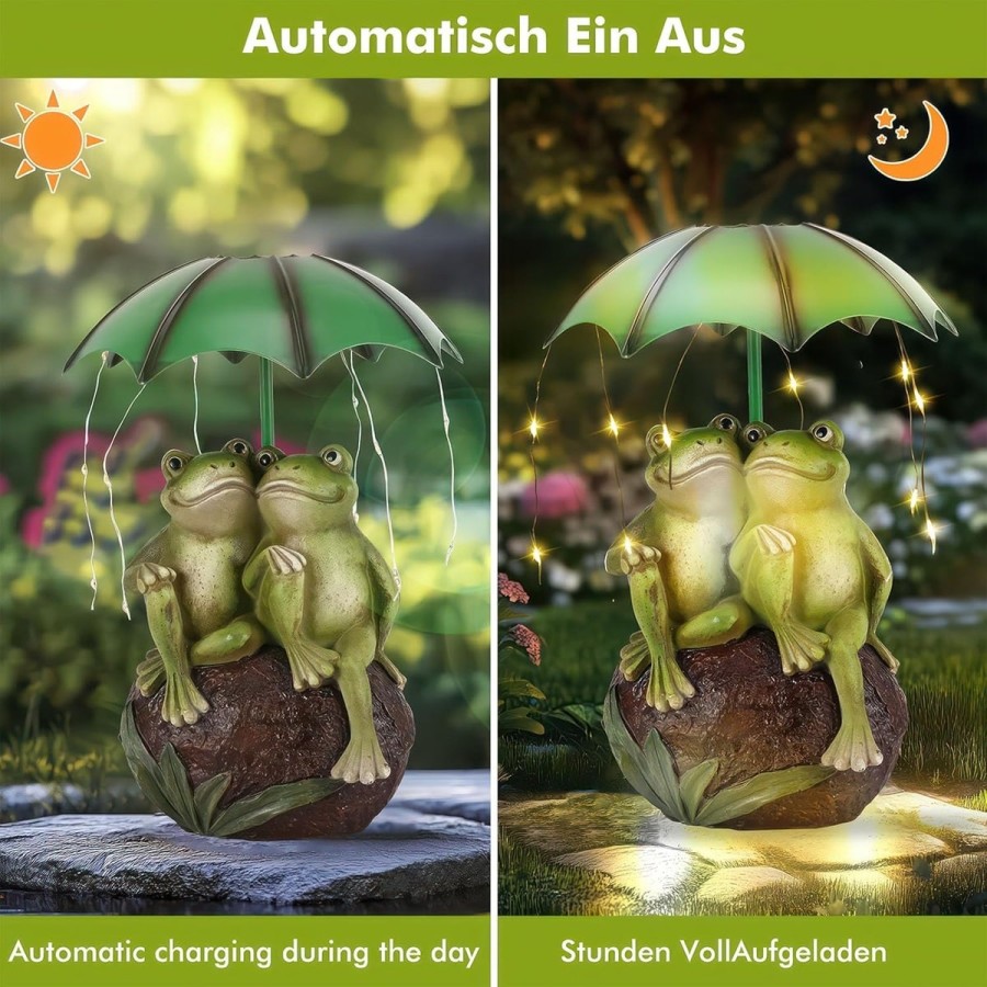 McFARMER®-Froesche-im-Garten-unterm-Regenschirm-Solar-LED-Beleuchtung-Dekofigur-massiv-wetterfest-und-farbbestaendig-8.5Tx13Bx22