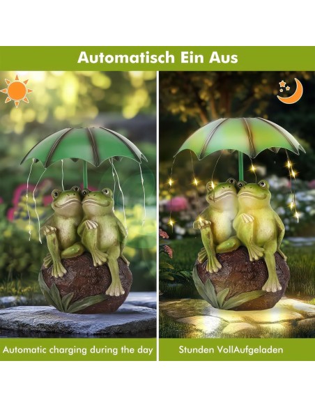 McFARMER®-Froesche-im-Garten-unterm-Regenschirm-Solar-LED-Beleuchtung-Dekofigur-massiv-wetterfest-und-farbbestaendig-8.5Tx13Bx22