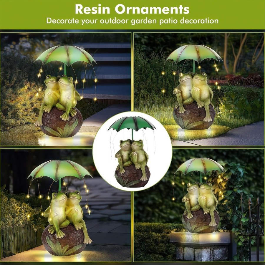 McFARMER®-Froesche-im-Garten-unterm-Regenschirm-Solar-LED-Beleuchtung-Dekofigur-massiv-wetterfest-und-farbbestaendig-8.5Tx13Bx22