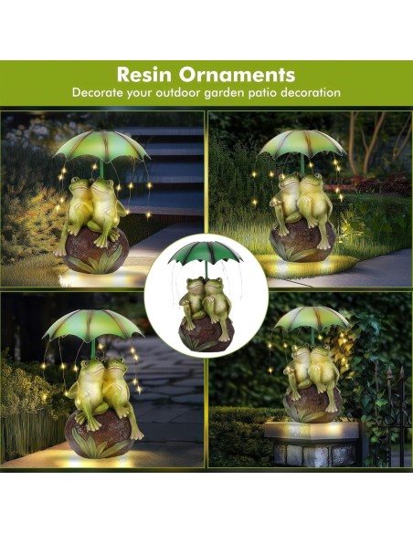 McFARMER®-Froesche-im-Garten-unterm-Regenschirm-Solar-LED-Beleuchtung-Dekofigur-massiv-wetterfest-und-farbbestaendig-8.5Tx13Bx22