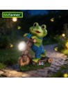 McFARMER® Frosch mit Roller und Solar LED-Scheinwerfer, Dekofigur massiv, wetterfest und farbbeständig - 20.5Tx9Bx17.5Hcm