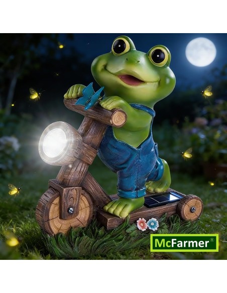 McFARMER®-Frosch-mit-Roller-und-Solar-LED-Scheinwerfer-Dekofigur-massiv-wetterfest-farbbestaendig-20.5Tx9Bx17-2